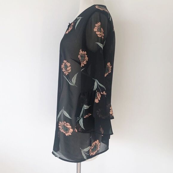 CAbi La Di Da Black Sunflower Floral Sheer Blouse Top Style 5206 Women Size XS - Picture 4 of 10